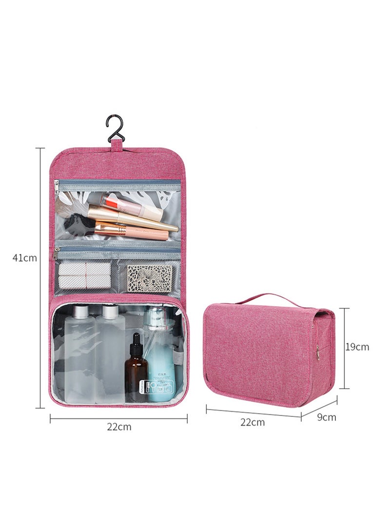 Hangable Toiletry Bag, Men'S And Women'S Business Dry And Wet Separation Bag, Travel Toiletry Storage Bag, Washing And Care Set Storage -Pvc Window Hook Toiletry Bag (Rose red) - Image 2